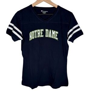 Women's Navy Notre Dame Athletic Cotton Short Sleeve Tee with White‎ Stripes L